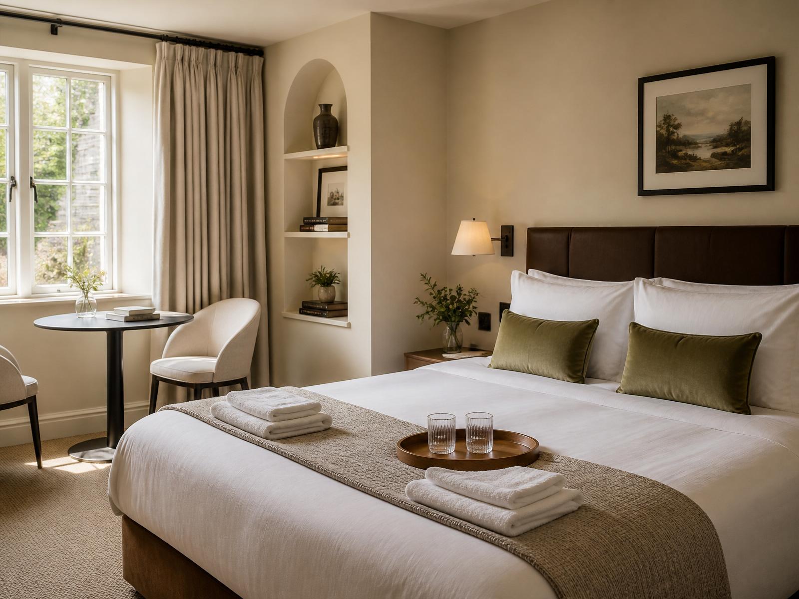 Świeżo przygotowany pokój hotelowy między pobytami gości